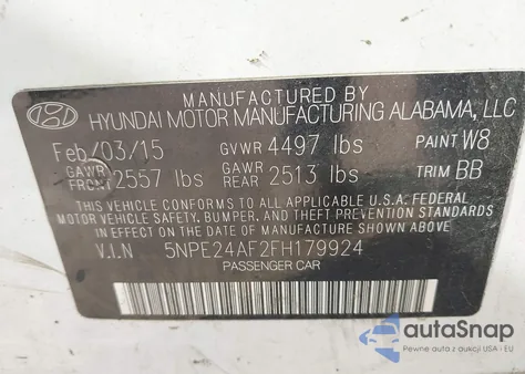 2015 Hyundai Sonata Se from USA, damaged, VIN 5NPE24AF2FH179924